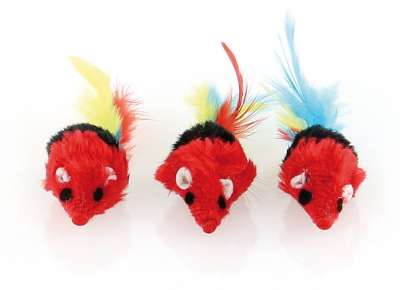 Swisspet Katzenspielzeug Fellmaus mit Feder 3er-Set