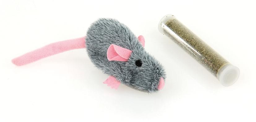 Swisspet Plüschmaus mit Catnip-Trommel in weiss oder grau – Bild 3