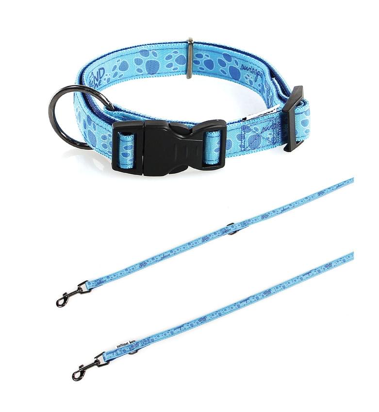 TrendLine Halsband & Führleine Pfoty blau