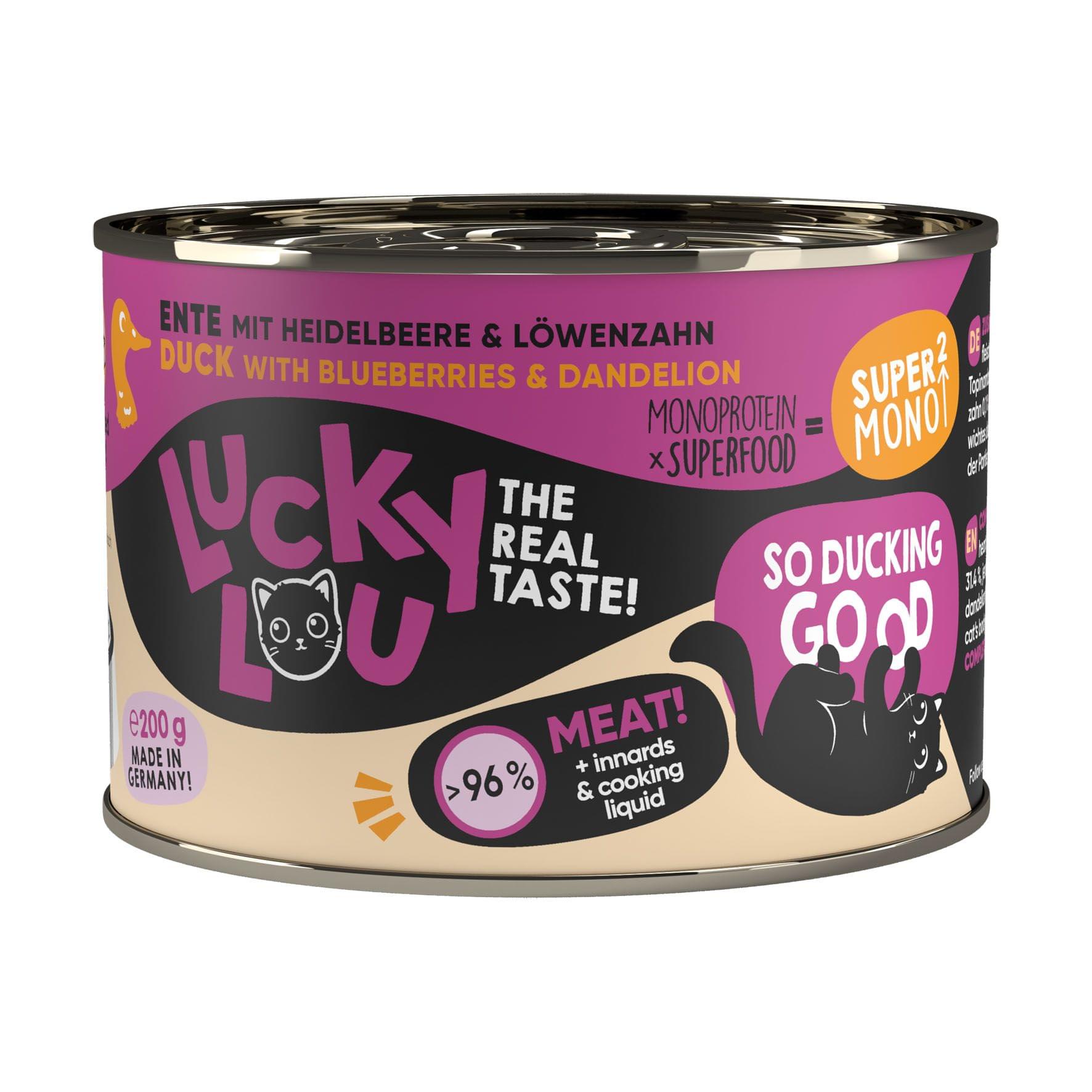 Lucki Lou Adult SuperMono² Ente mit Heidelbeeren & Löwenzahn 6x200g