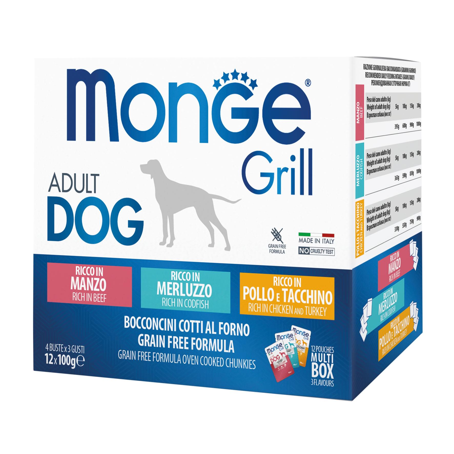 Monge Grill Dog Beef, Fish, Chicken Multipack 12x100g