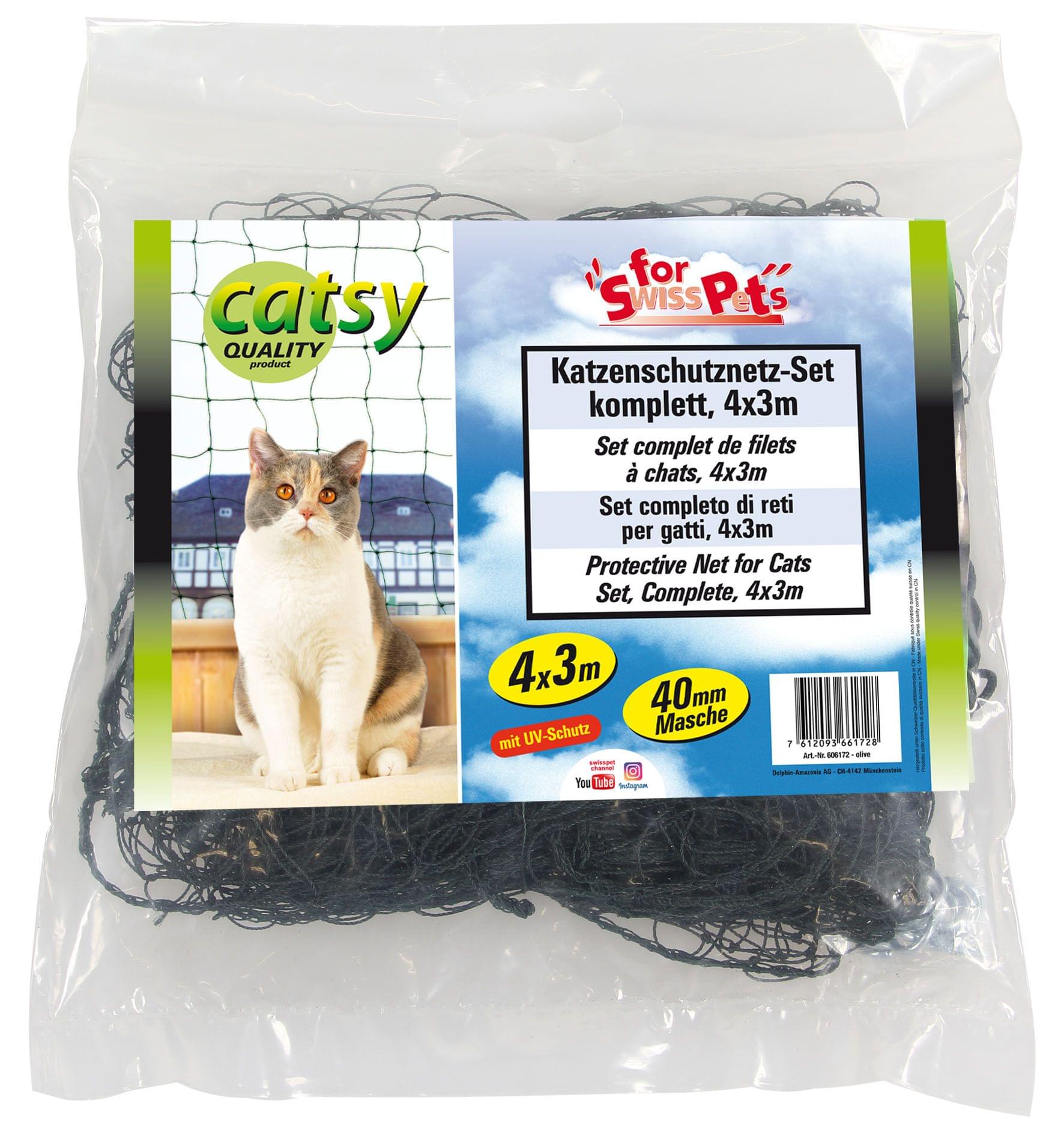 Swisspet Catsy Universal Katzennetz-Set's komplett 4x3m oliv / weiss