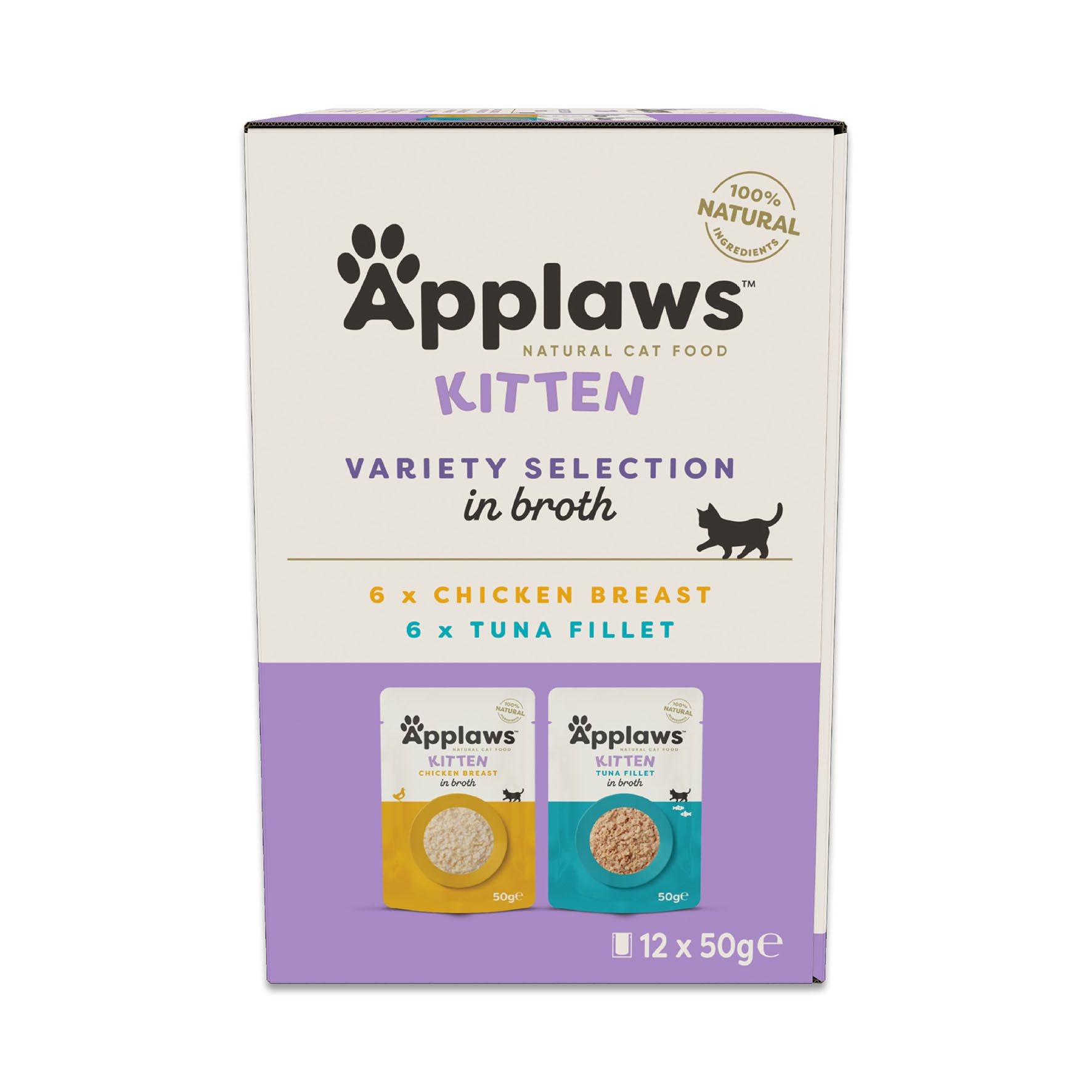 Applaws Pouch Kitten Multipack 12x50g 6x Chicken Breast 6x Tuna Fillet in Broth