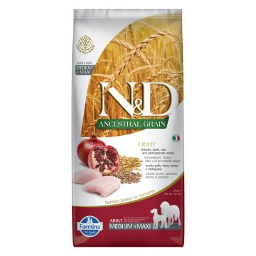 Farmina N&D Ancestral Grain Light Medium & Maxi Huhn, Dinkel & Granatapfel 12kg